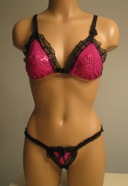 Sparkles bra and g string.