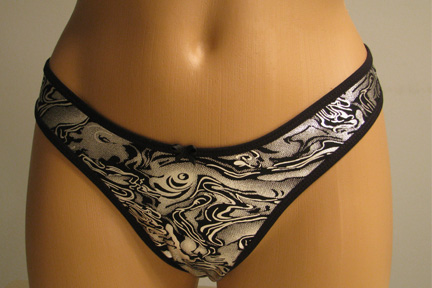 Silver and black thong.