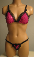 Shiny bra and g string.